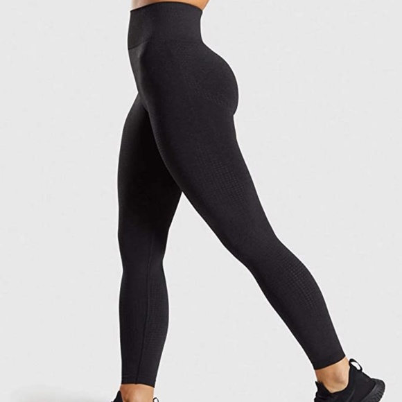 2 Black & Grey Seamless Leggings - High Waisted Workout Yoga Gym Leggings - Picture 4 of 6
